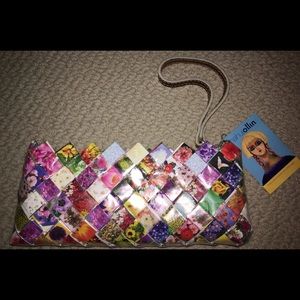 Nahui Ollin Floral Flower Wristlet Bag Zip Clutch